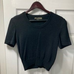 Black St. John's Basics Tee Shirt in Santana Knit wool, Size Small P